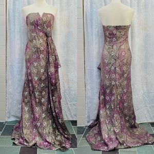 Badgley Mischka Floral Strapless Full Length Gown